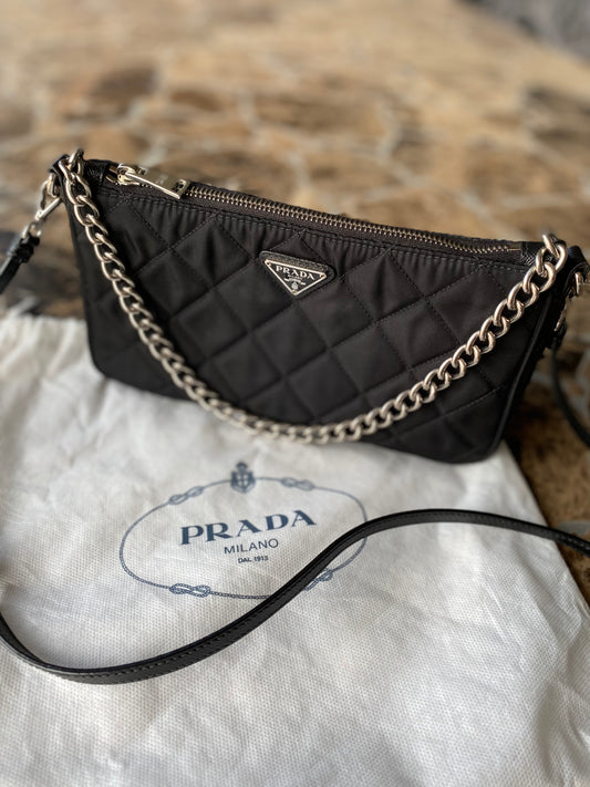 Prada Nylon Quilted Convertible Chain Crossbody