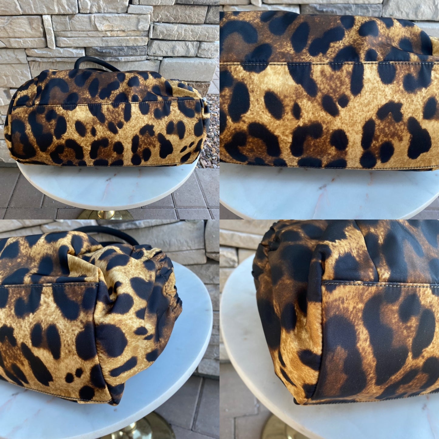 Salvatore Ferragamo Nylon Grosgrain Trim Vara Bow Leopard Shoulder Bag