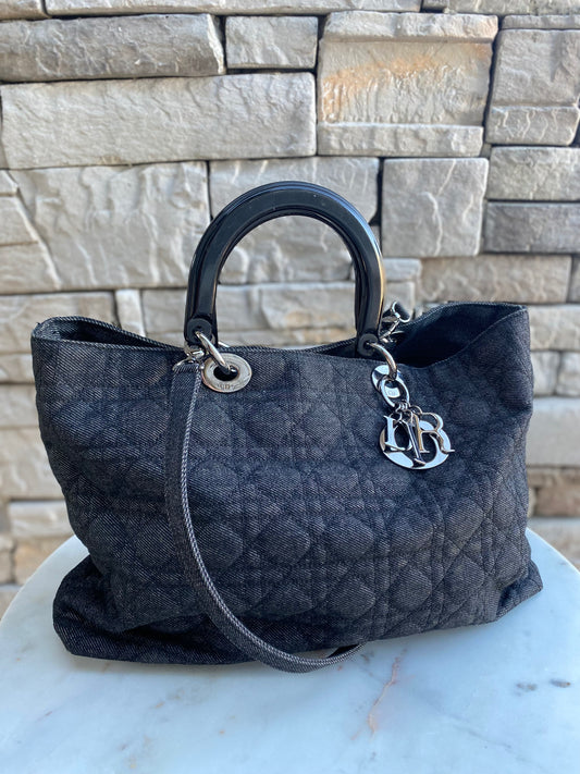 Christian Dior Denim Cannage Large Soft Lady Dior Tote