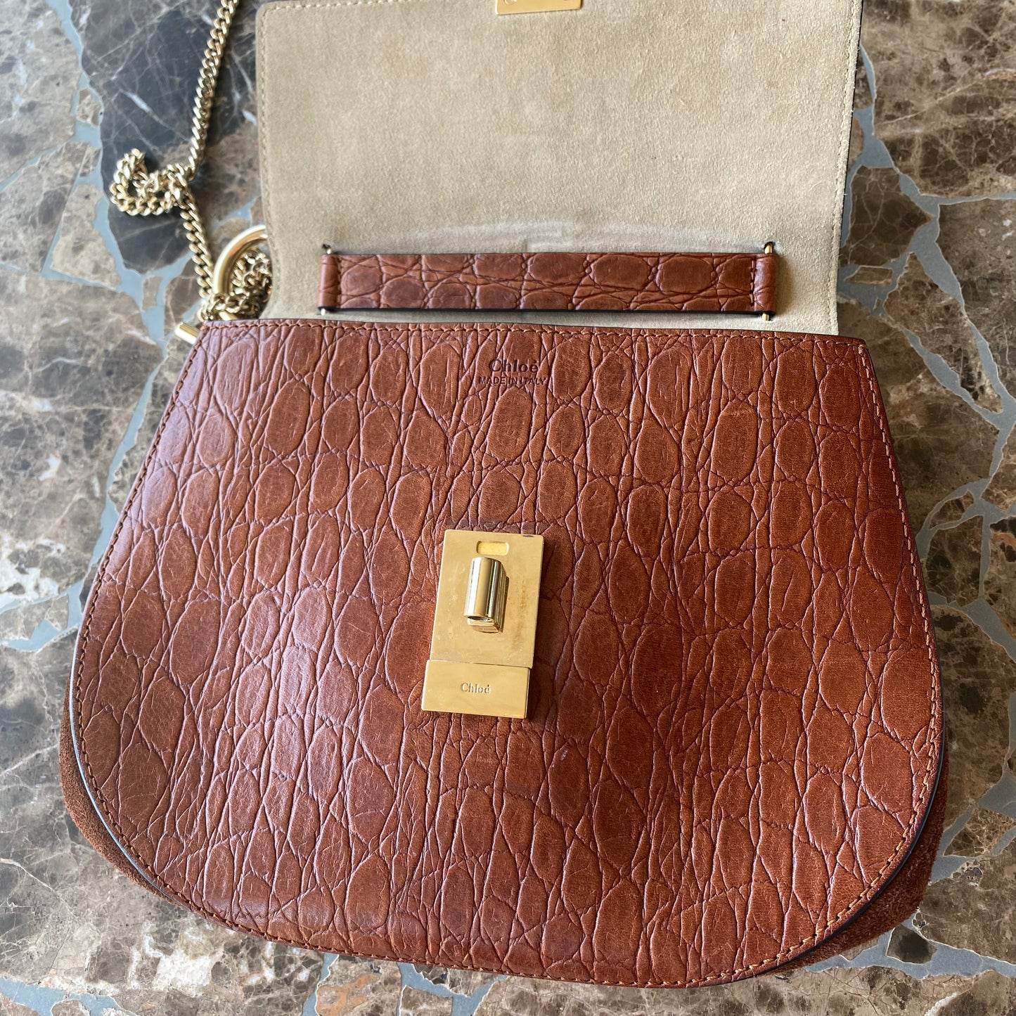 Chloe Drew Croc Embossed Leather Crossbody