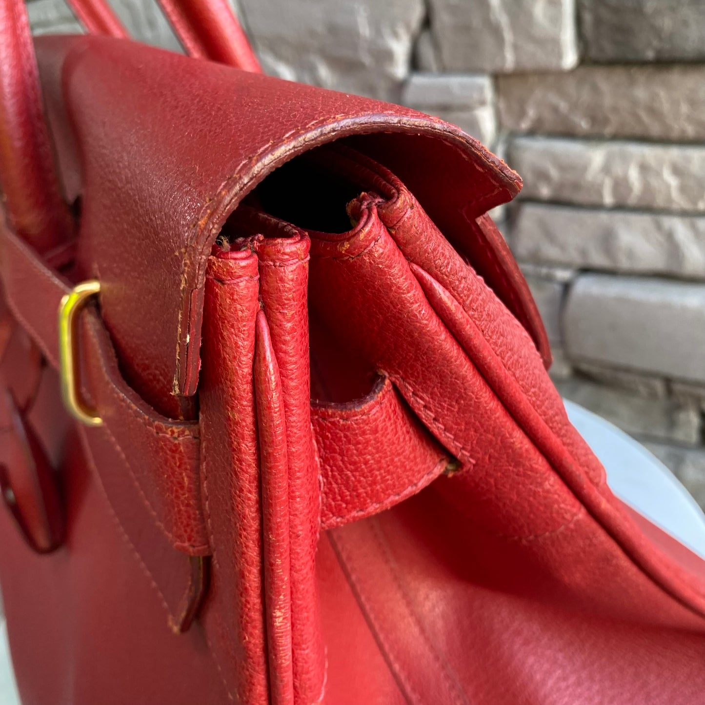 Gucci Large Leather Vintage Birkin Style Top Handle Bag
