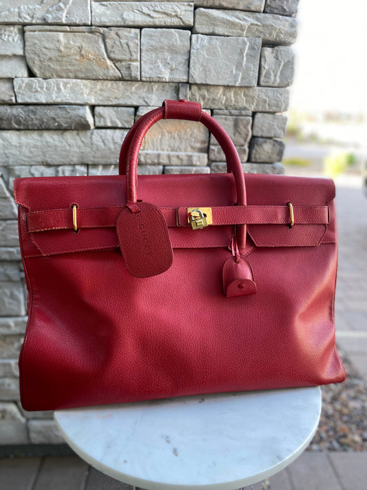 Gucci Large Leather Vintage Birkin Style Top Handle Bag