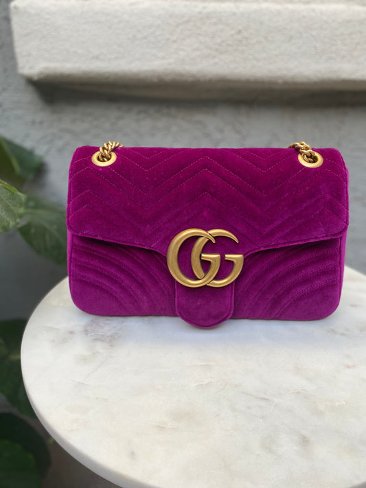 Gucci Velvet Matelasse Medium GG Marmont Shoulder Bag