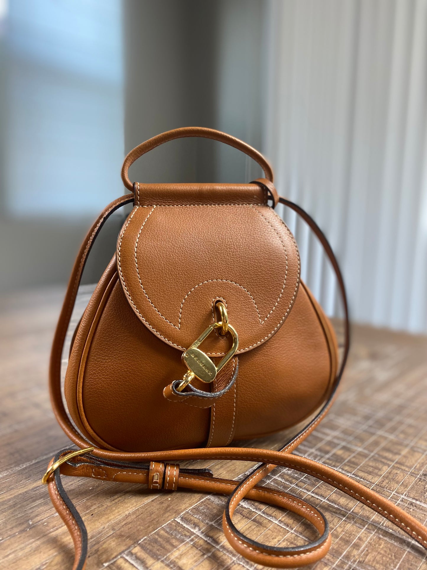 Delvaux Vintage Cognac Leather Cerceau Crossbody
