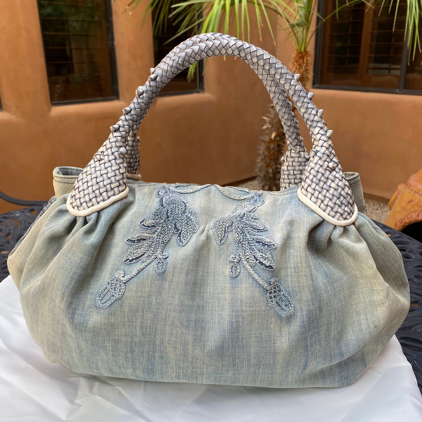 Fendi Limited Edition Blue Denim Embroidered Squirrel Spy Bag
