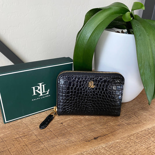 Ralph Lauren Zip Around Embossed Leather Wallet