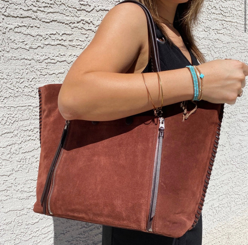All Saints Fleur De Lis Suede Leather Tote
