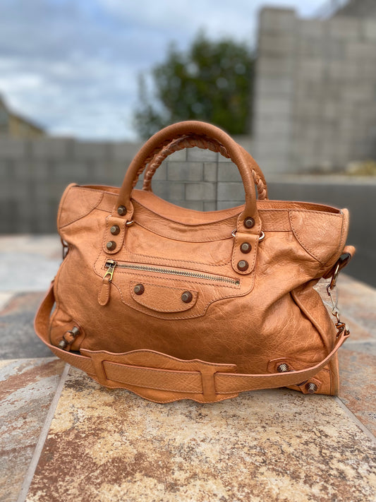 Balenciaga Rose Blush Leather Motorcycle City Bag