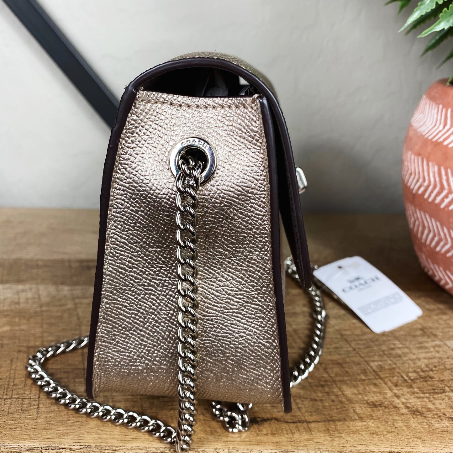 Coach Bowery Metallic Platinum Leather Crossbody