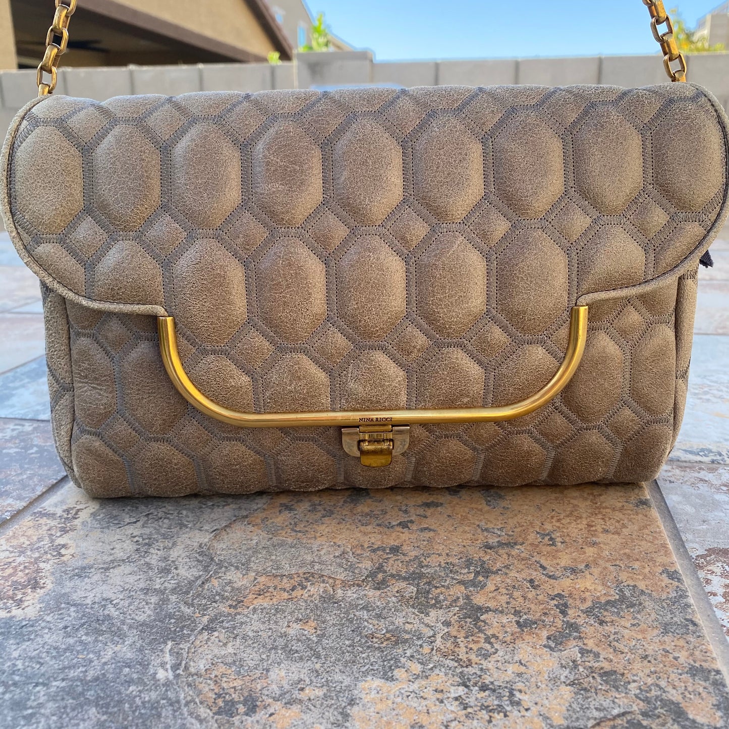 Nina Ricci Quilted Distressed Leather Smile Shoulder Bag