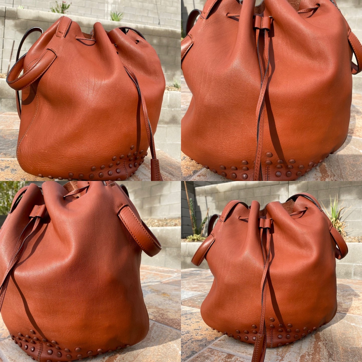 Tod's Secchiello Gommini Cognac Leather Bucket Bag