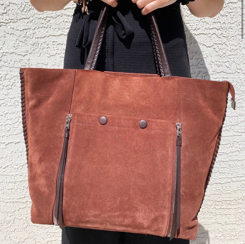 All Saints Fleur De Lis Suede Leather Tote