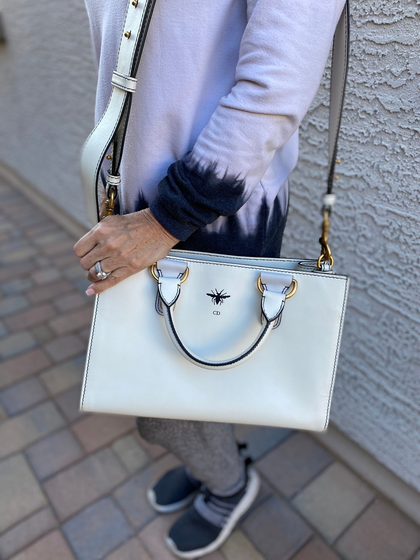 Christian Dior White Leather D-Bee Top Handle Bag
