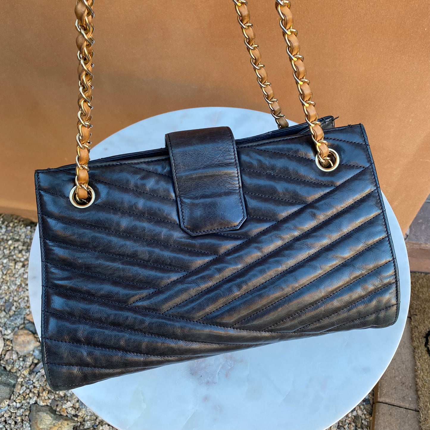 Chanel Vintage Chevron Leather Gabrielle Shoulder Bag