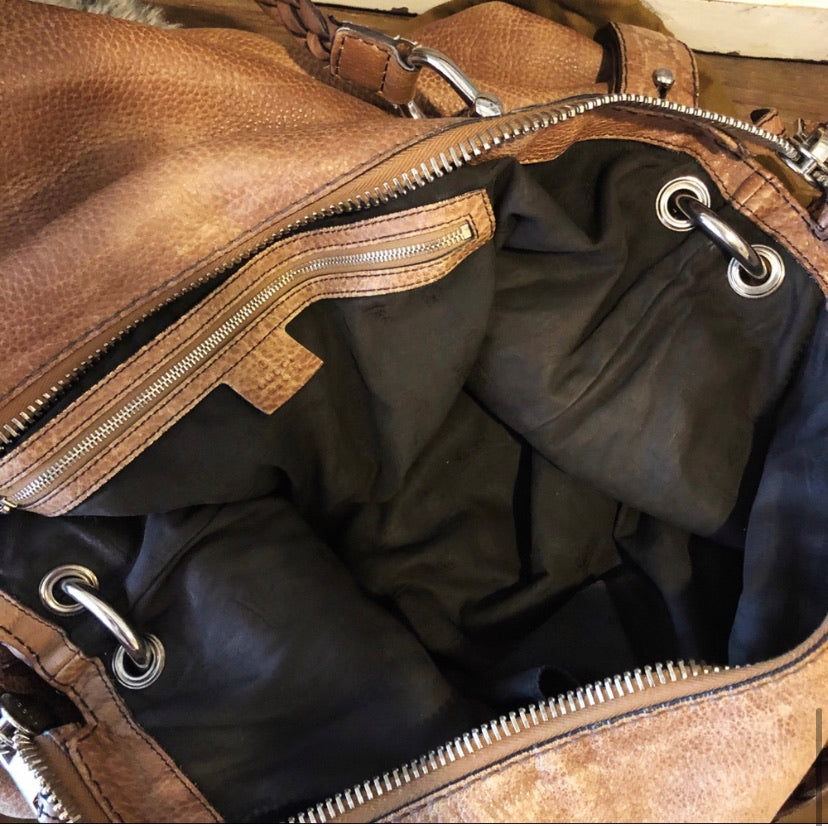 Gucci XL Braided Leather Bamboo Bar Tote