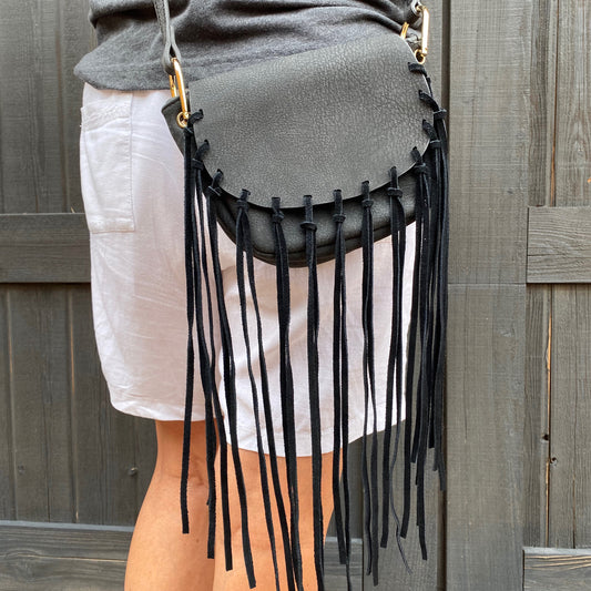 Free People St. Germain Black Fringe Crossbody Bag
