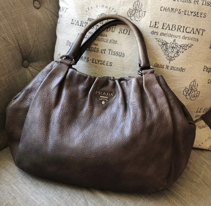 Prada Calfskin Leather Hobo Shoulder Bag