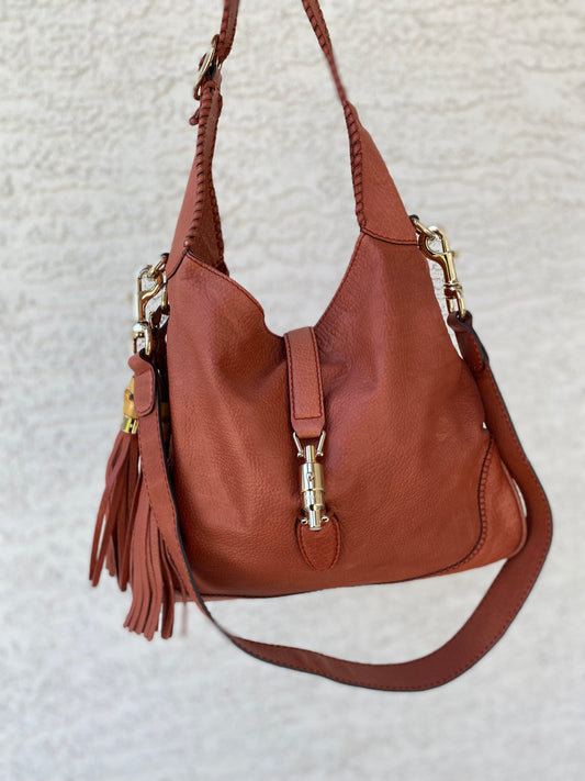 Gucci New Jackie Bamboo Whipstitch Hobo Bag