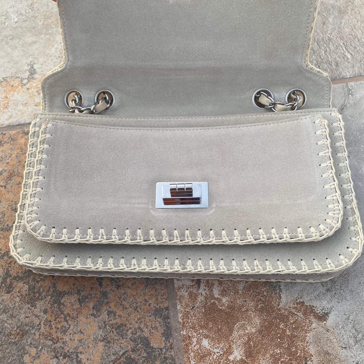 Chanel Suede Chocolate Bar Whipstitch Mademoiselle Flap Bag