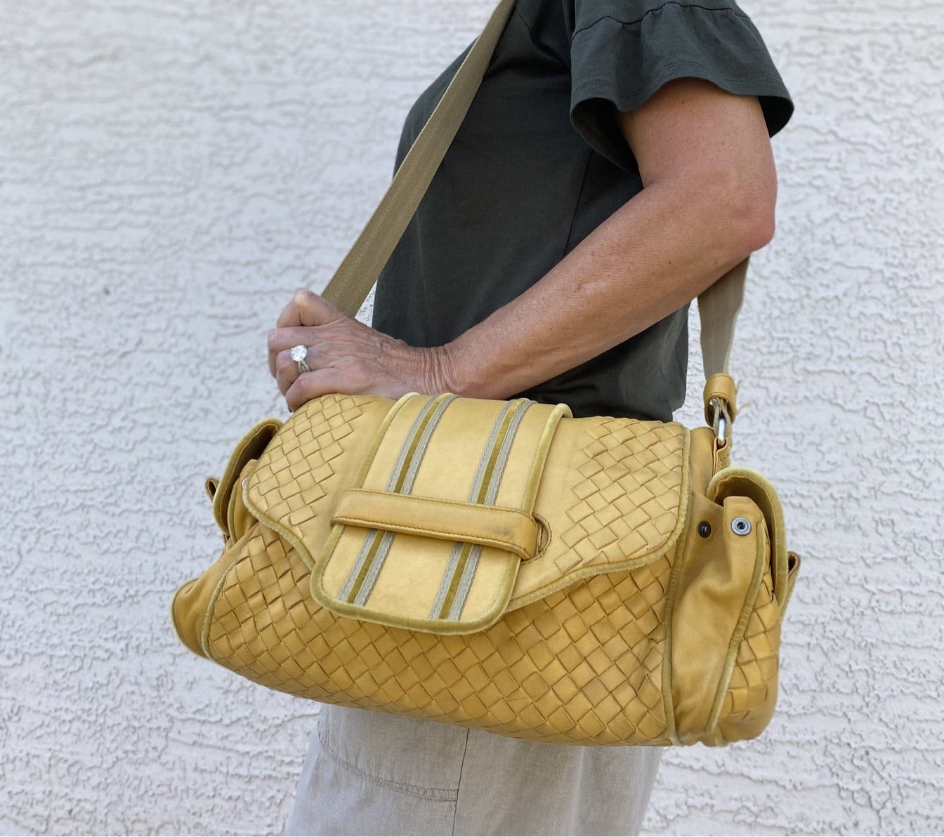 Bottega Veneta Intrecciato Velvet Trimmed Hobo