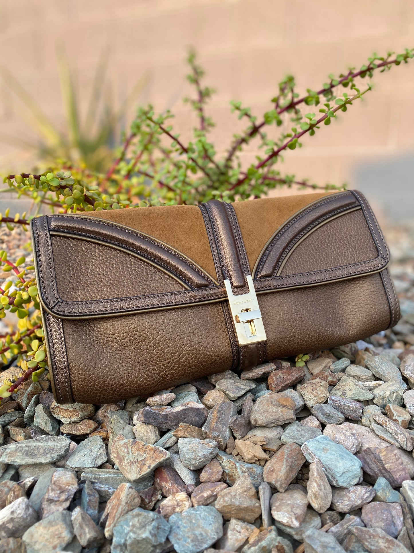 Burberry Leather Metallic Color Block Ambrose Clutch