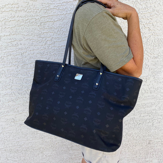 MCM Dieter Monogram Nylon Top Zip Tote