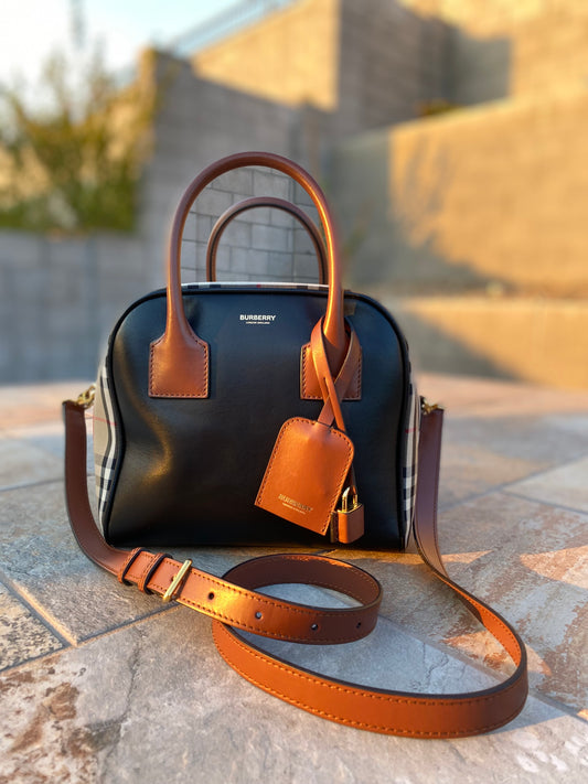 Burberry Small Leather Check Cube Bag