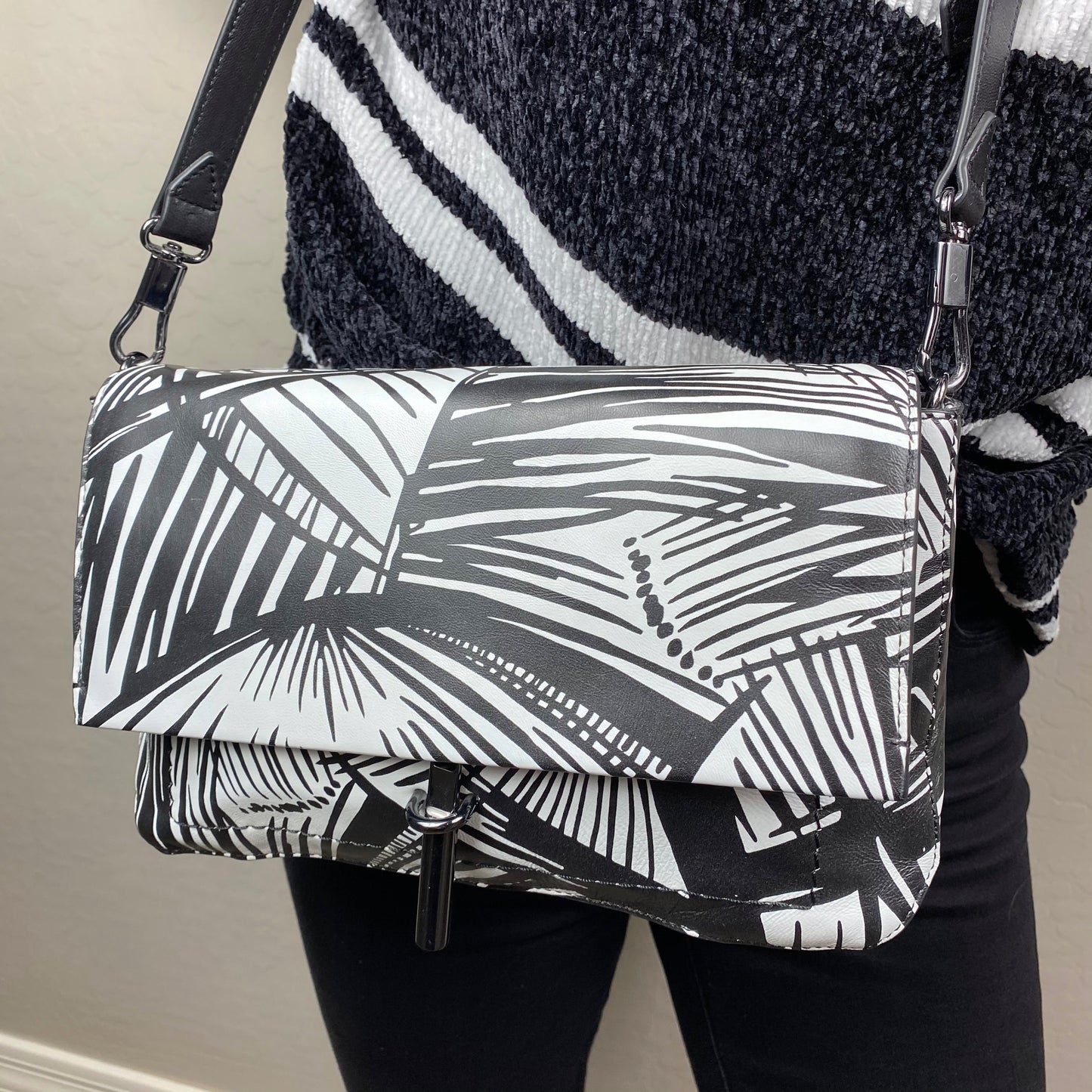 Elizabeth and James Lambskin Palm Leaf Crossbody Bag