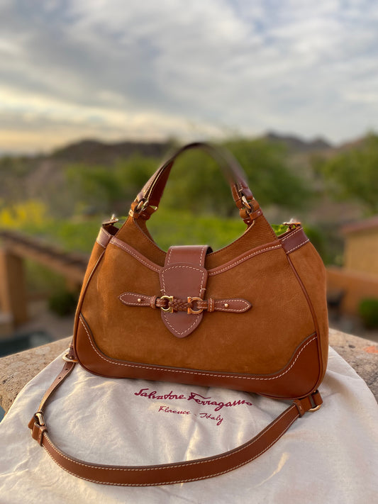 Salvatore Ferragamo Nubuck Suede Leather Shoulder Bag