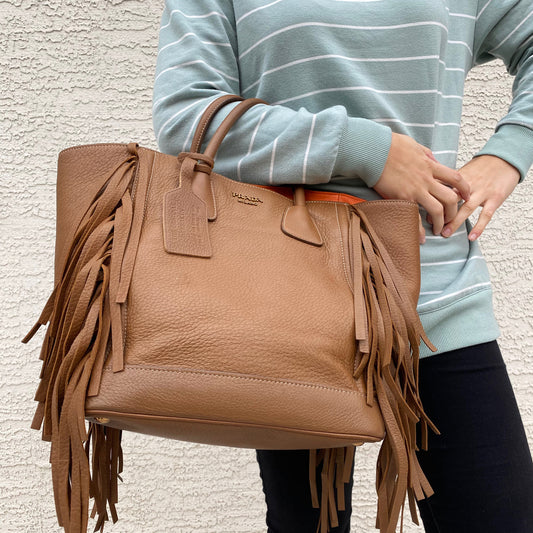 Prada Cervo Fringe Hobo Tote Bag