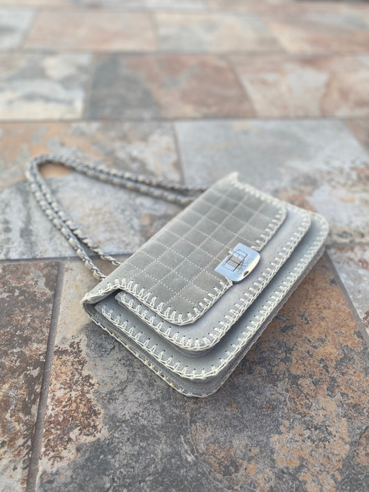 Chanel Suede Chocolate Bar Whipstitch Mademoiselle Flap Bag