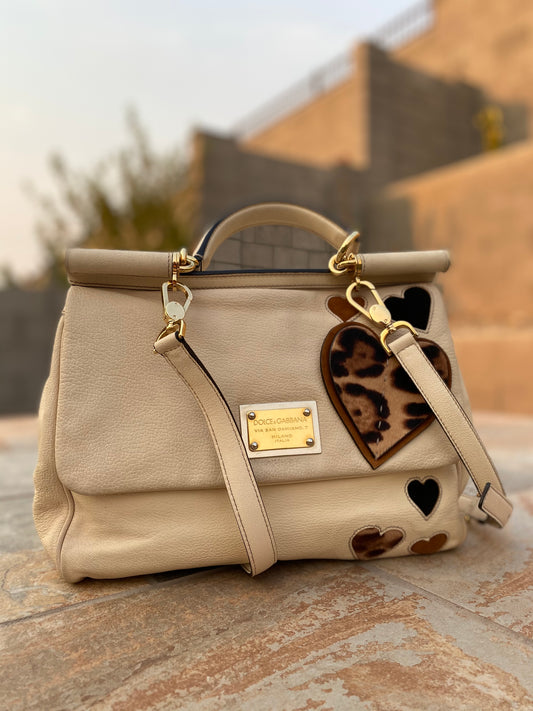 Dolce & Gabbana Large Sicily Leopard Heart Satchel
