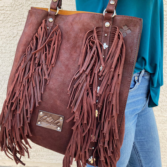 Patricia Nash Oil Burnished Suede Fringe Tote