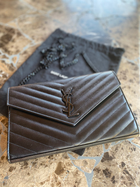 Saint Laurent Monogram Quilted Leather Wallet on a Chain