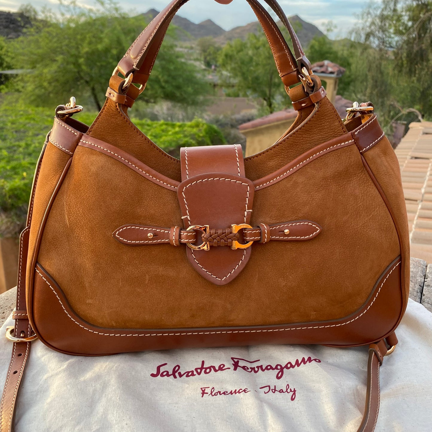 Salvatore Ferragamo Nubuck Suede Leather Shoulder Bag