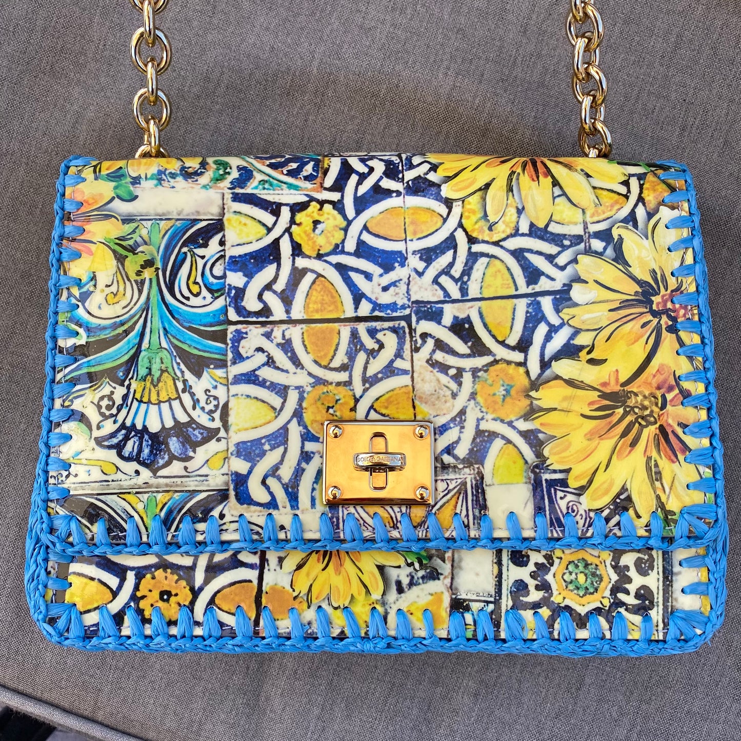 Dolce & Gabbana Majolica Tile Raffia Shoulder Bag