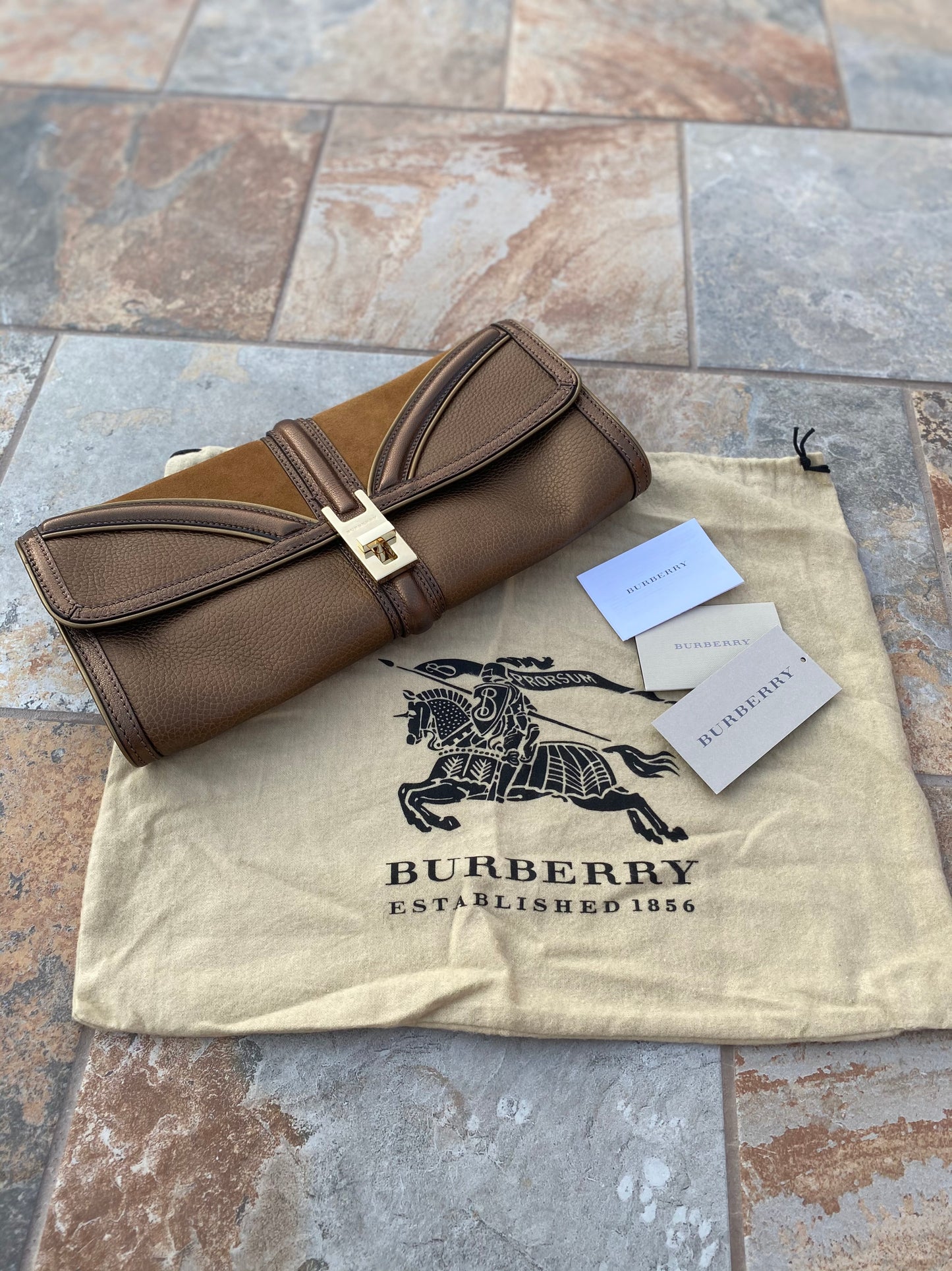 Burberry Leather Metallic Color Block Ambrose Clutch