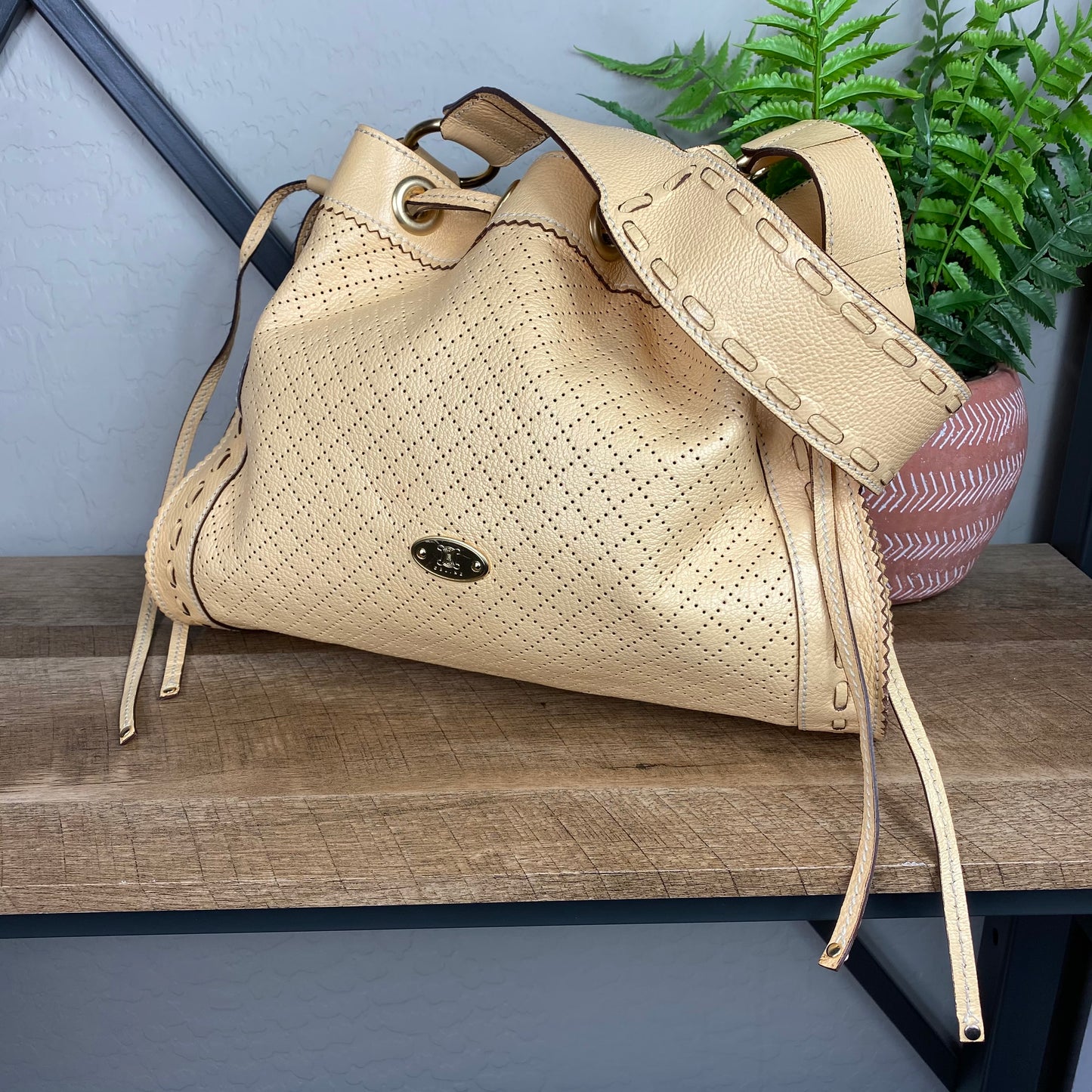 Celine Vintage Perforated Leather Bucket Bag