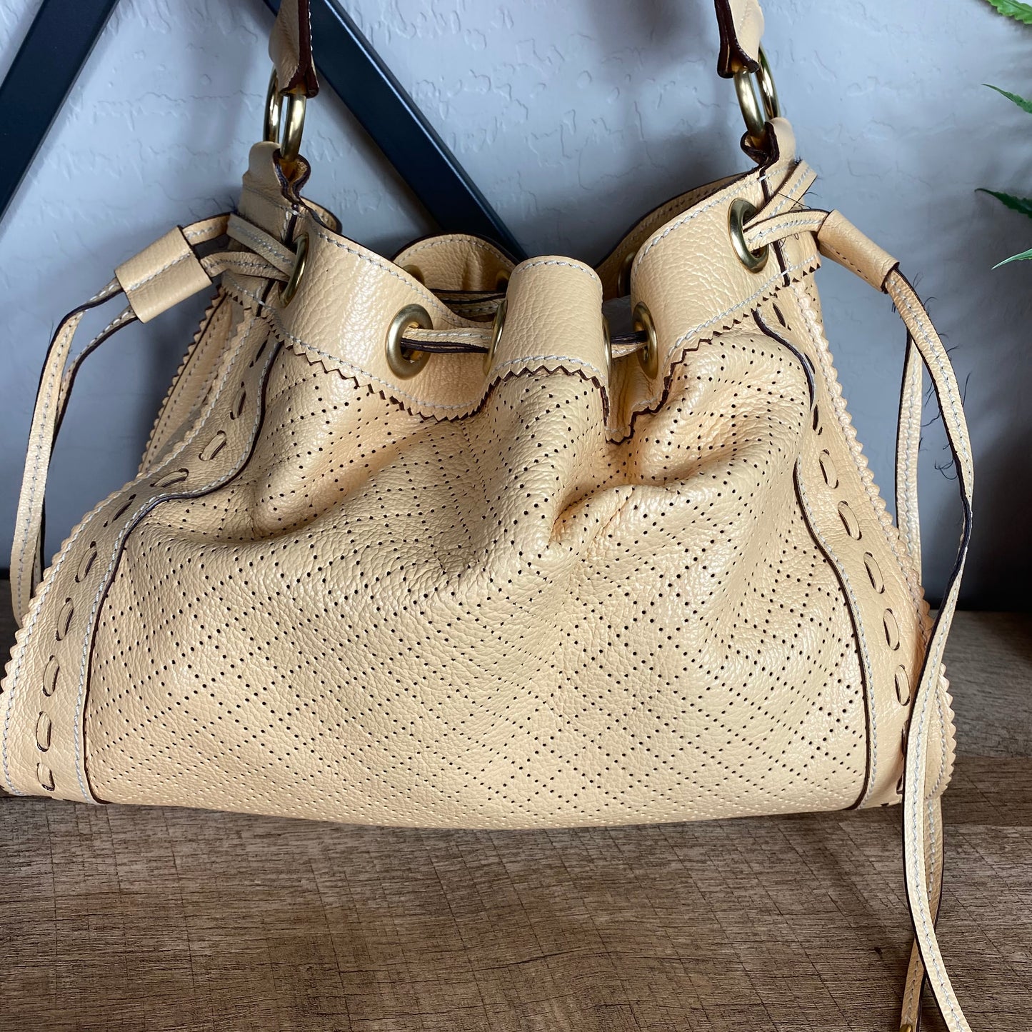 Celine Vintage Perforated Leather Bucket Bag