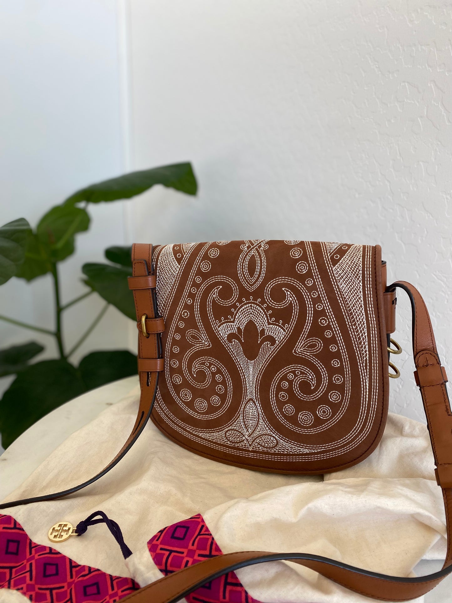 Tory Burch Folk Luxe Suede Saddle Bag