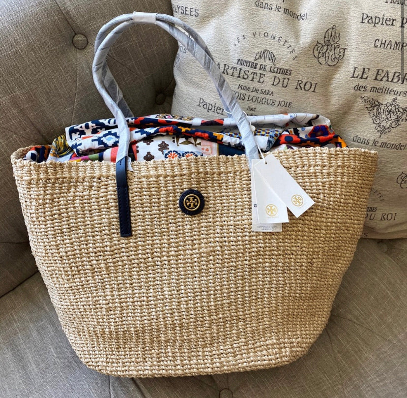 Tory Burch Liability Drawstring Straw Tote