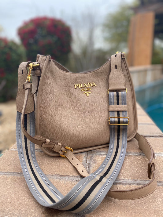 Prada Vitello Daino Phenix Nylon Web Stripe Crossbody