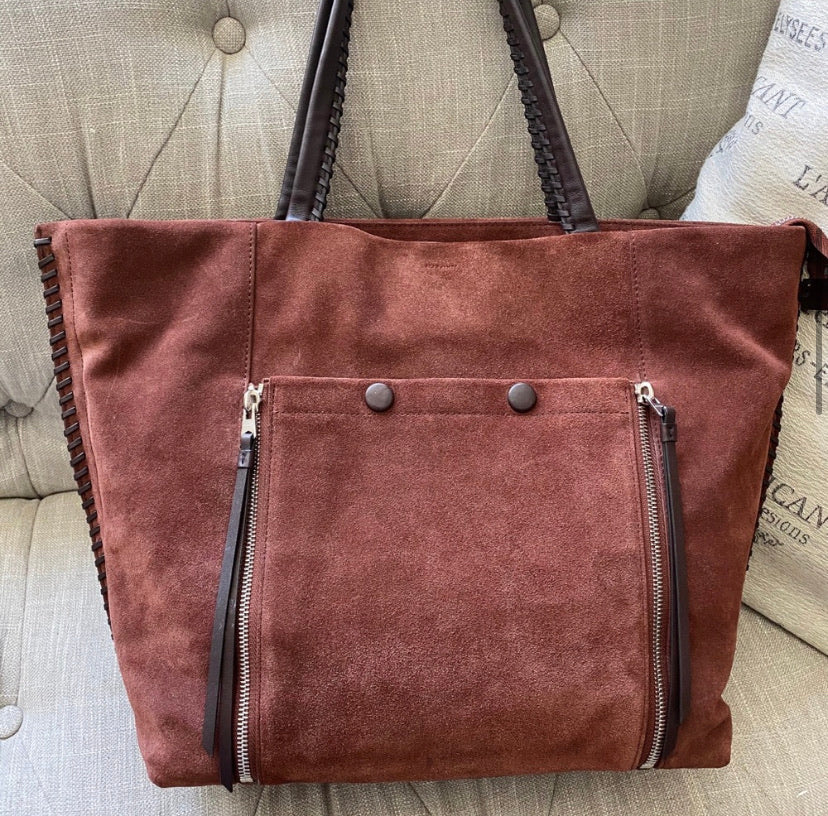 All Saints Fleur De Lis Suede Leather Tote
