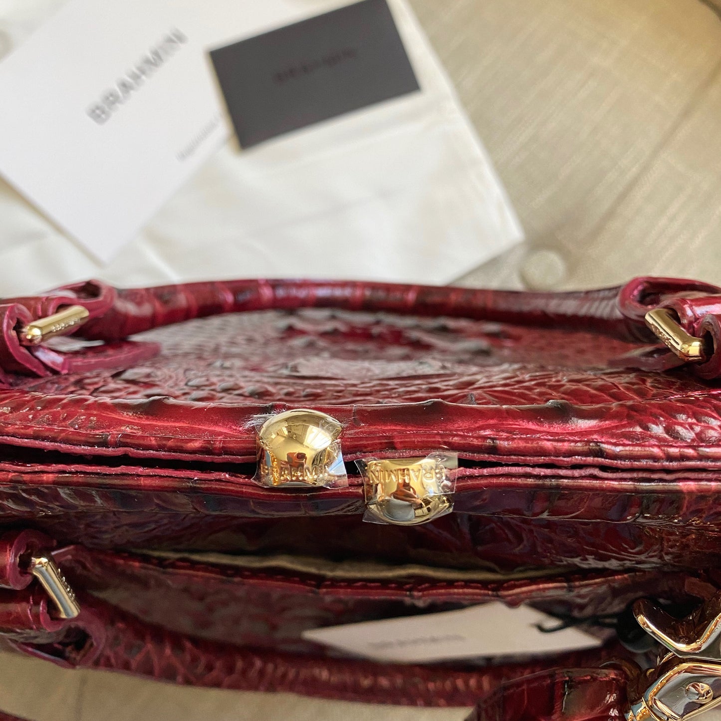 Brahmin Layla Embossed Leather Kiss Lock Satchel