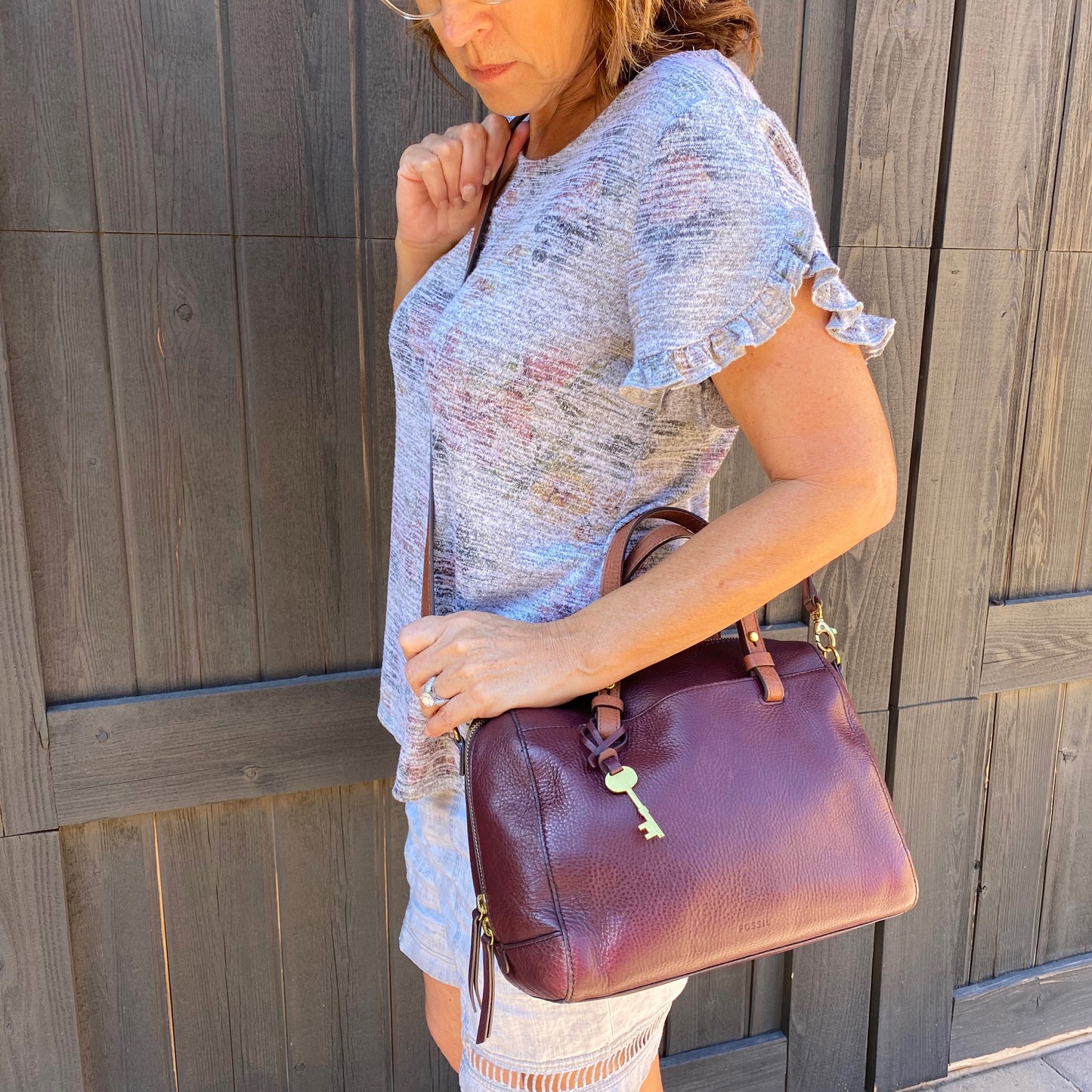 Fossil Rachel Leather Satchel Crossbody Bag