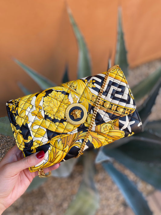 Versace Tribute Savage Barocco Quilted Leather Wallet on Chain