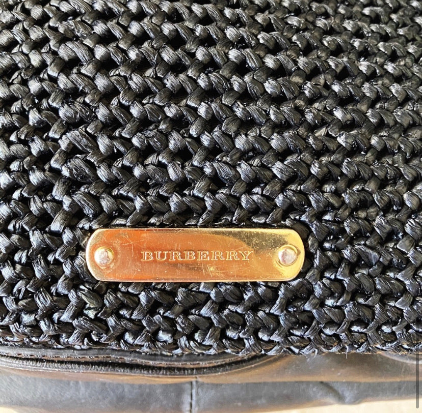 Burberry Woven Straw and Leather Shoulder Bag