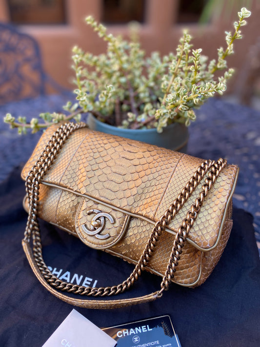 Chanel Paris-Bombay Gold Python Shiva Flap Bag