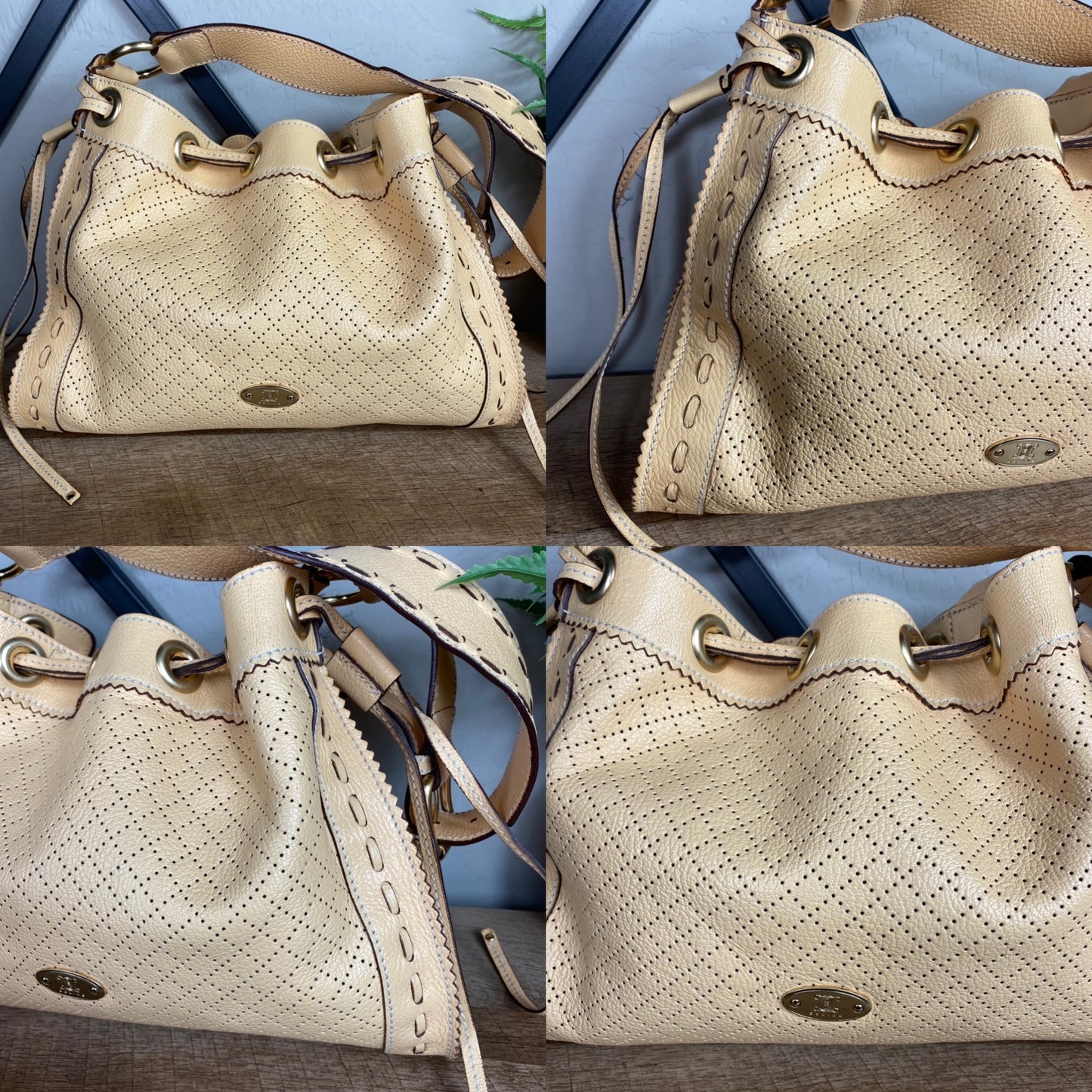 Celine Vintage Perforated Leather Bucket Bag