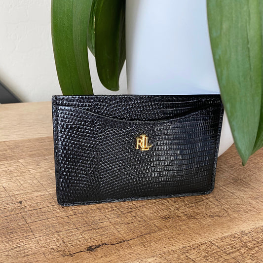 Ralph Lauren Embossed Leather Card Holder ID Wallet